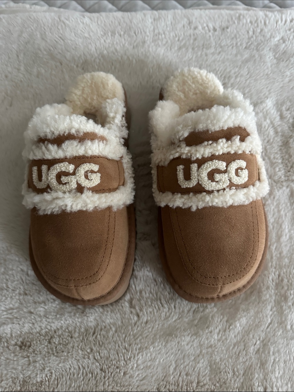 🌿 UGG Chestnut Suede Shearling Slides